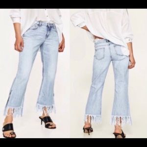 Zara Light Blue Frayed Hem Jeans